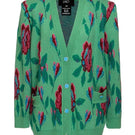 Lalo green floral detail wool and mohair-blend cardigan, cozy knit with floral accents, displayed on a neutral background.