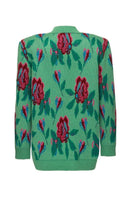 Lalo green floral detail wool and mohair-blend cardigan, XS, featuring vibrant floral patterns and cozy knit texture.
