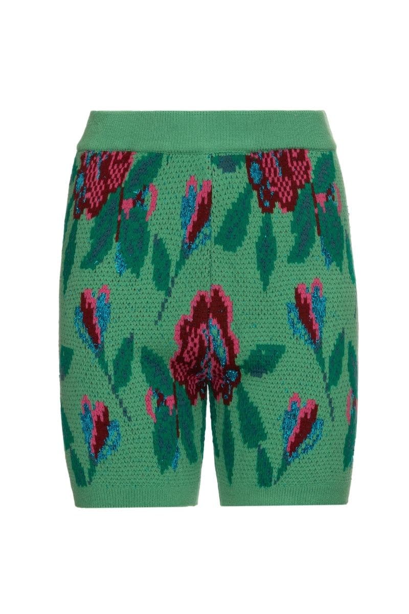 GREEN FLORAL DETAIL WOOL AND MOHAIR-BLEND SHORTS | Lalo | CULT MIA