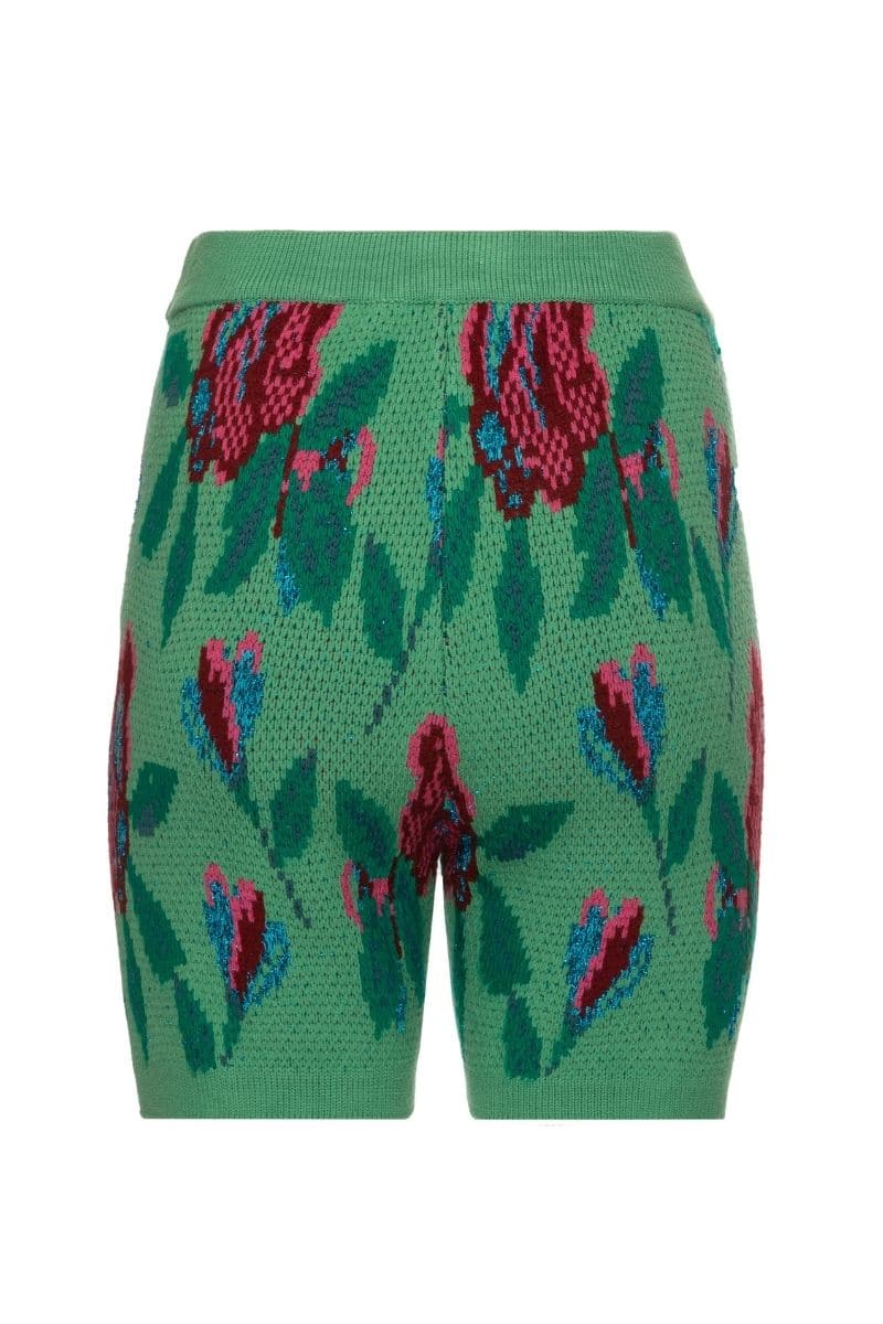 GREEN FLORAL DETAIL WOOL AND MOHAIR-BLEND SHORTS | Lalo | CULT MIA