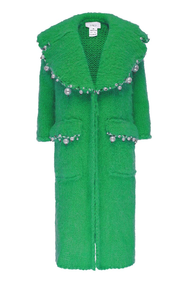 PEARL EMBROIDERED GREEN GARNET MOHAIR COAT | Lalo | CULT MIA