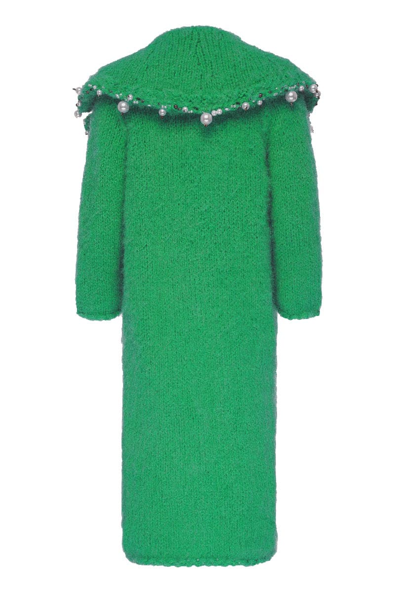 PEARL EMBROIDERED GREEN GARNET MOHAIR COAT | Lalo | CULT MIA