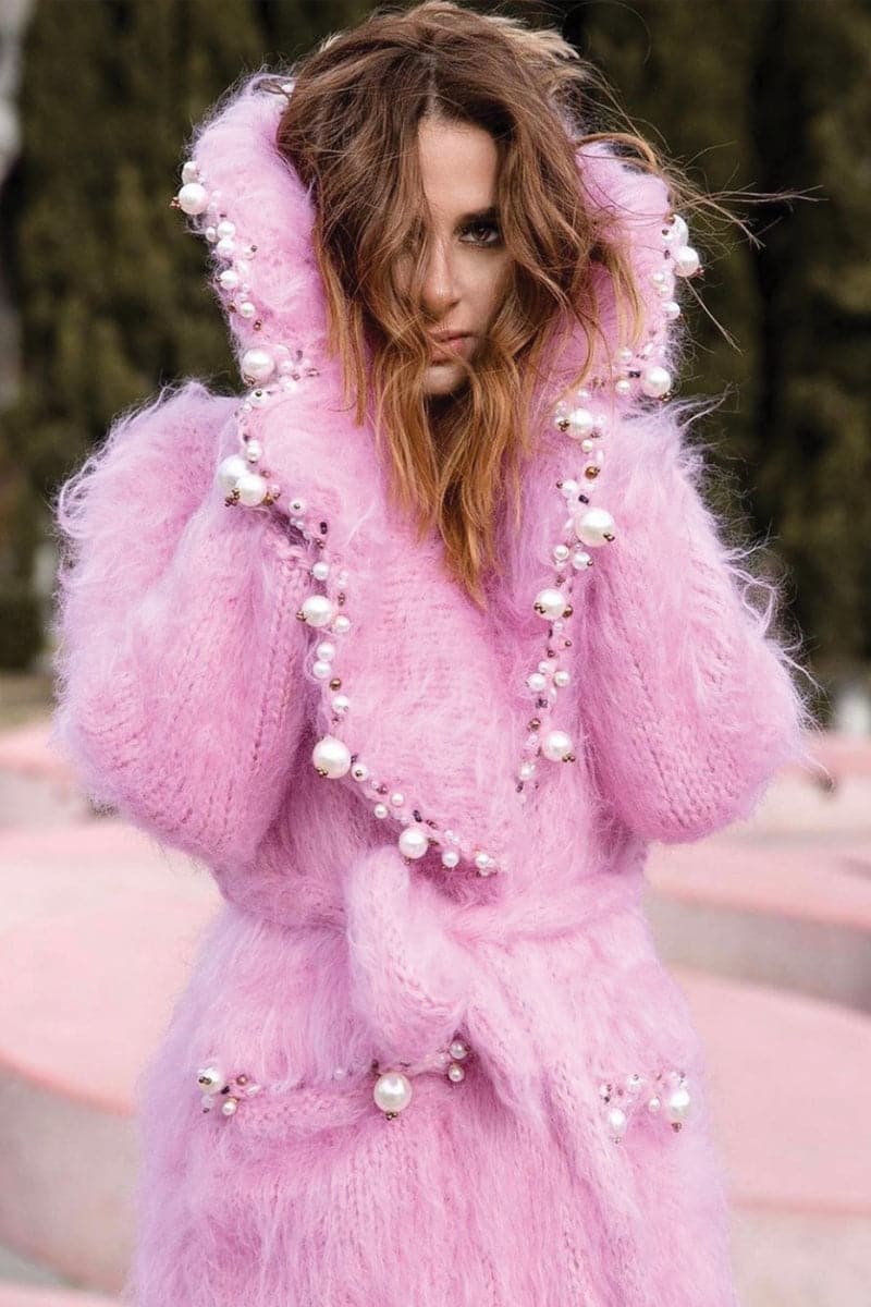 PEARL EMBROIDERED MOHAIR COAT | Lalo Cardigans | CULT MIA