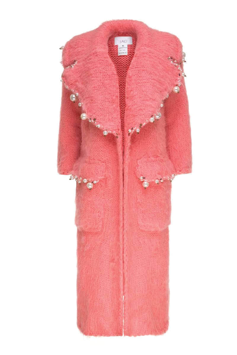 PEARL EMBROIDERED MOHAIR COAT | Lalo Cardigans | CULT MIA