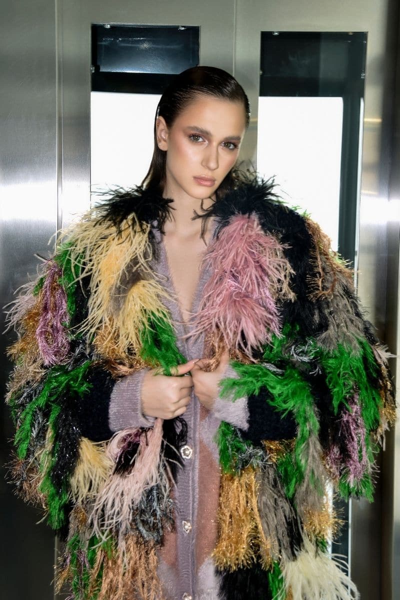 PINK AND GREEN FRINGED WOOL-BLEND CARDIGAN | Lalo | CULT MIA