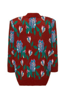 Lalo red floral detail wool and mohair blend cardigan, casual jacket with vibrant floral accents, cozy and stylish for women.