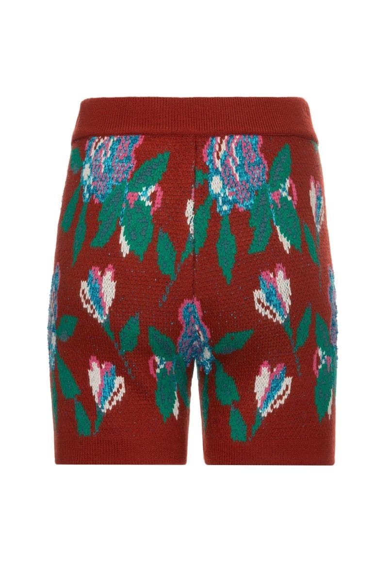 RED FLORAL DETAIL WOOL AND MOHAIR-BLEND SHORTS | Lalo | CULT MIA