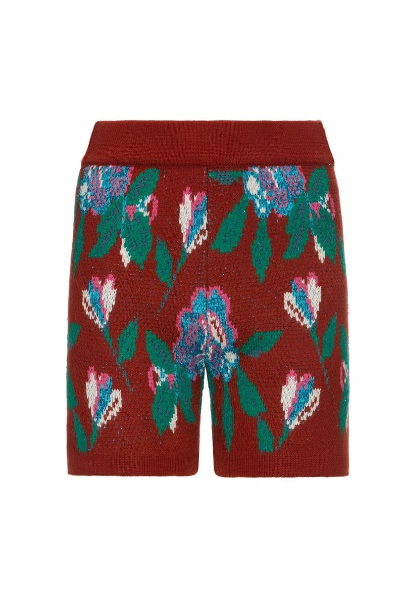 RED FLORAL DETAIL WOOL AND MOHAIR-BLEND SHORTS | Lalo | CULT MIA