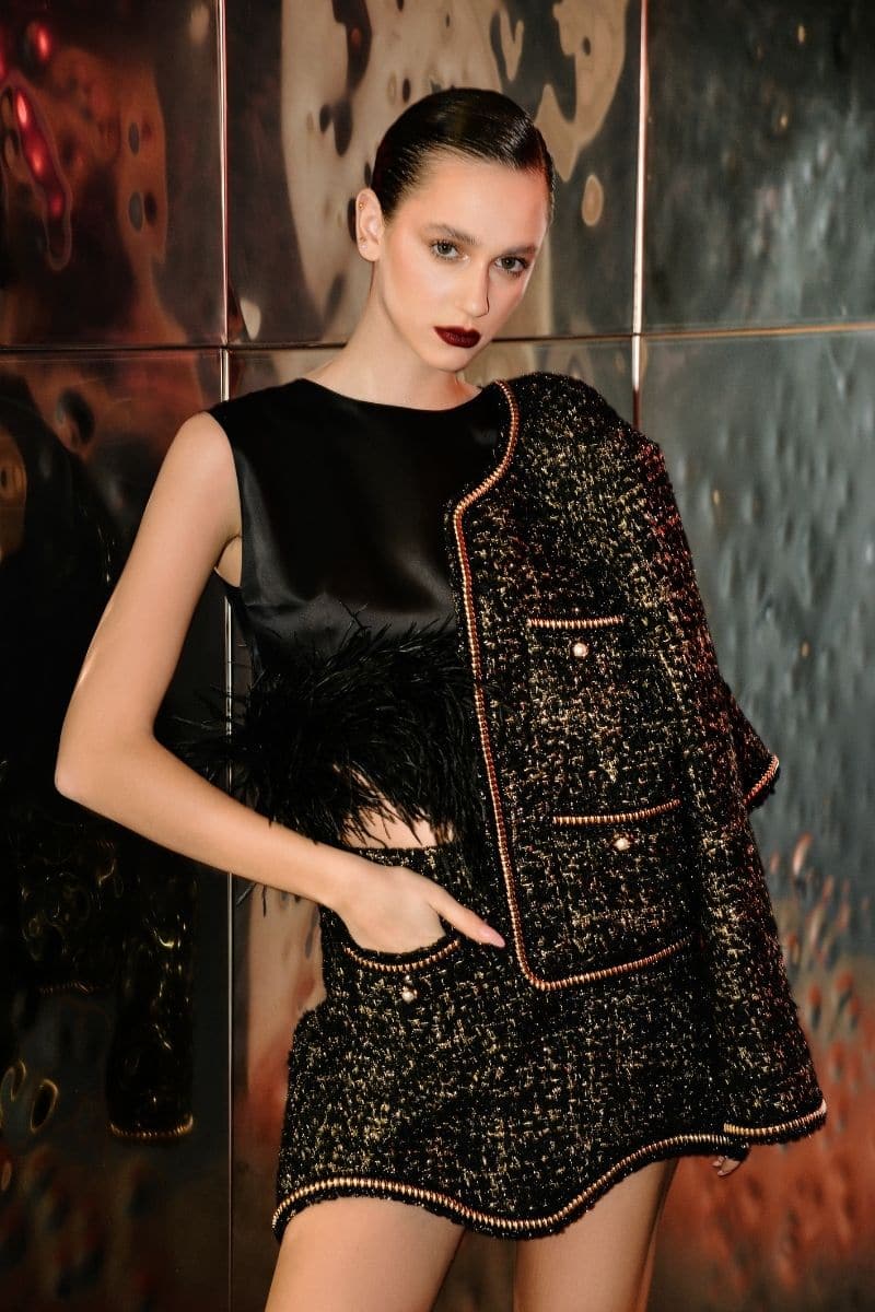 TWEED BLACK WOOL-BLEND CROPPED JACKET | Lalo | CULT MIA