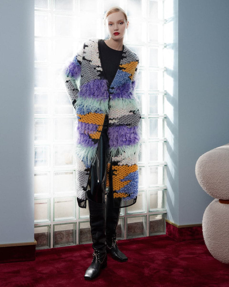 WOOL-BLEND FRINGED LONG-LINE CARDIGAN | Lalo | CULT MIA