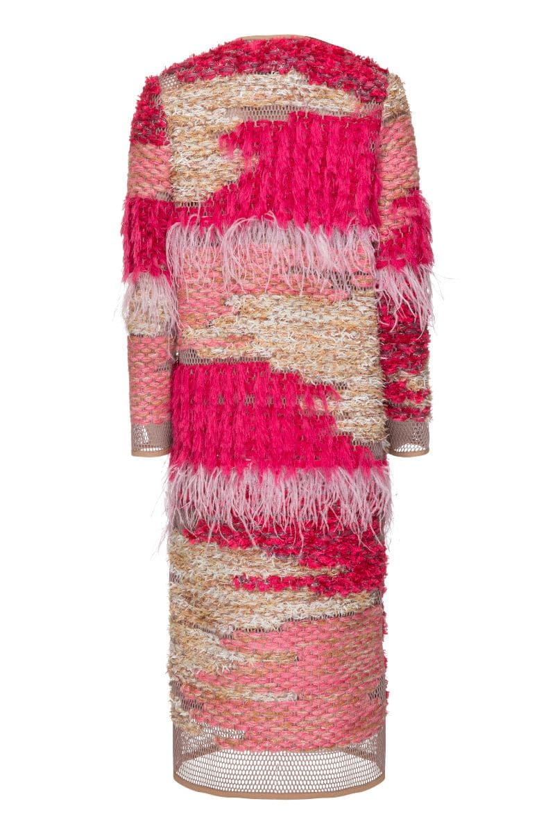 WOOL-BLEND FRINGED LONG-LINE BUBBLEGUM CARDIGAN | Lalo | CULT MIA