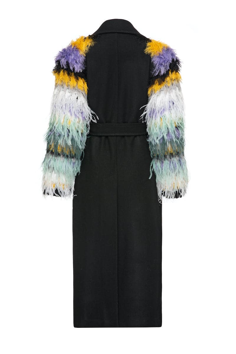 WOOL COAT WITH FEATHER-DETAILED SLEEVES | Lalo | CULT MIA