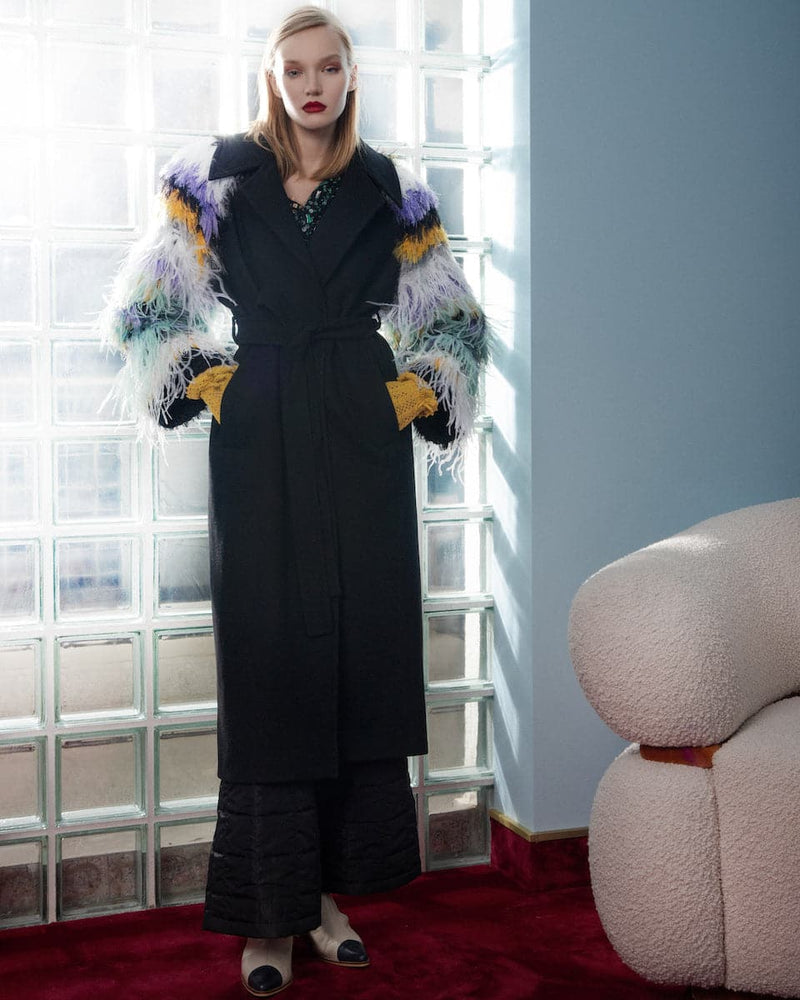 WOOL COAT WITH FEATHER-DETAILED SLEEVES | Lalo | CULT MIA