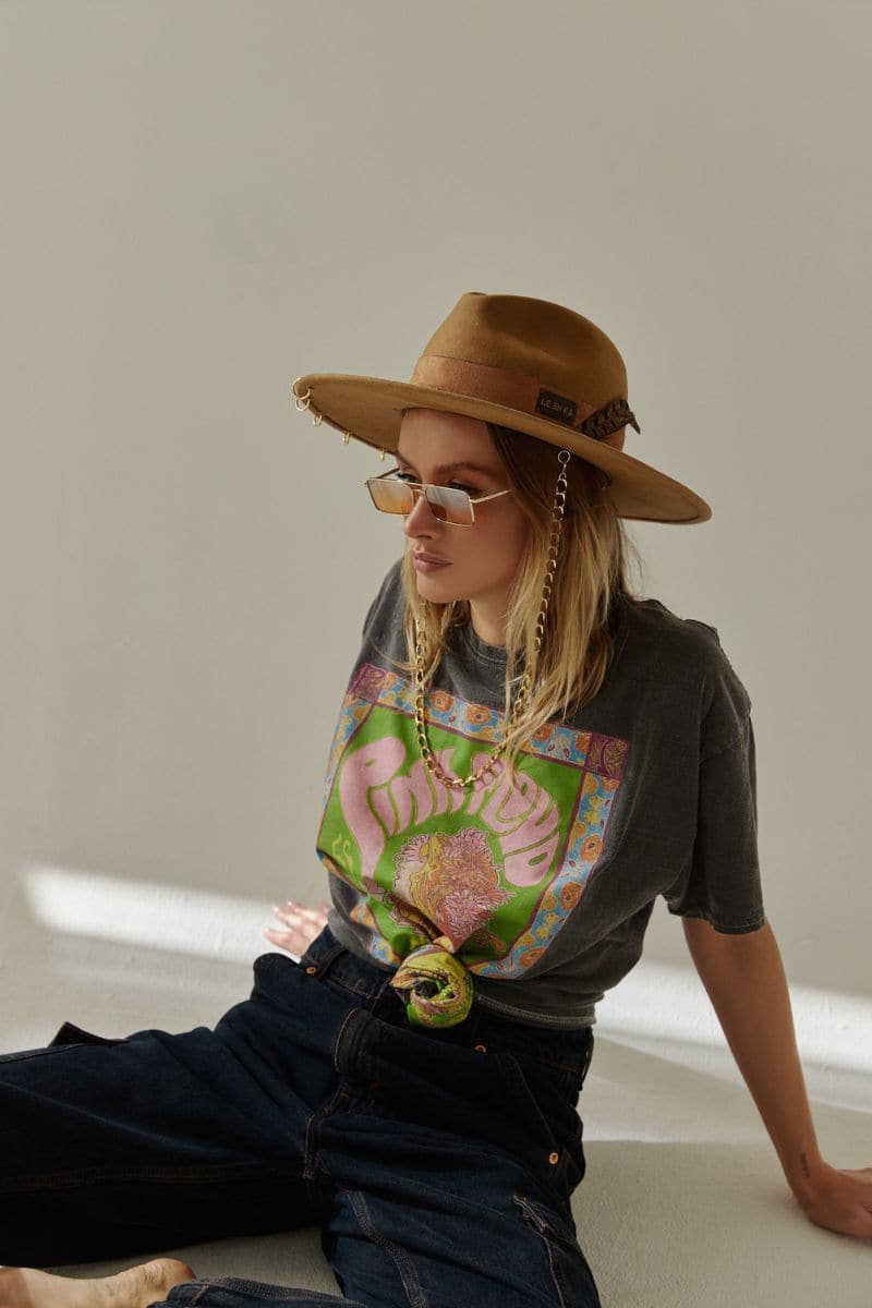 Beige fire felt hat by LE SH KA, stylish wide-brim hat with a classic design, perfect for fashion-forward looks.
