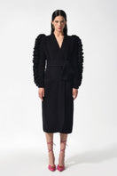 Black Liya statement sleeves cardigan, featuring bold, voluminous sleeves and a cozy knit design, ideal for stylish layering.