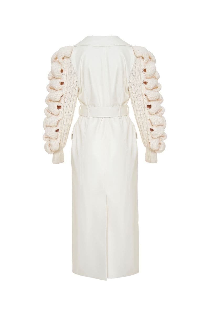FAUX LEATHER WHITE COAT WITH KNITTED SLEEVES | Liya | CULT MIA