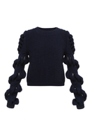 Liya hand-knitted wool-blend black sweater with navy accents, cozy and stylish for casual wear.