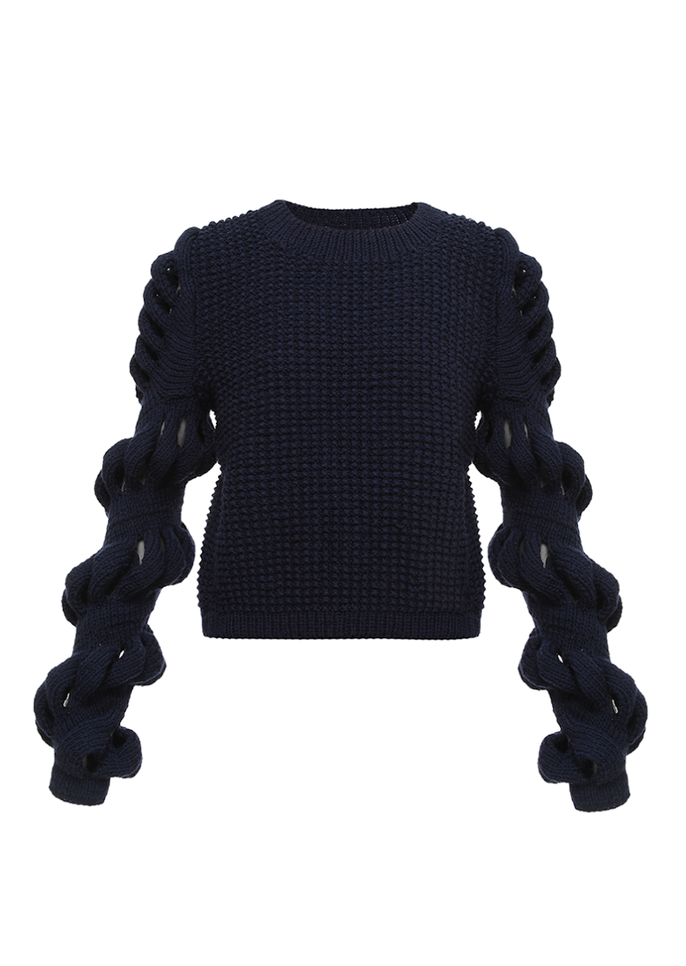Liya hand-knitted wool-blend black sweater with navy accents, cozy and stylish for casual wear.
