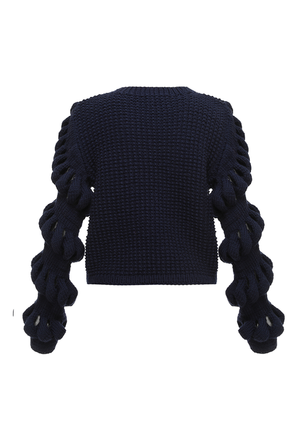 Hand-knitted wool-blend black sweater by Liya, featuring a cozy, textured knit pattern and a classic fit.