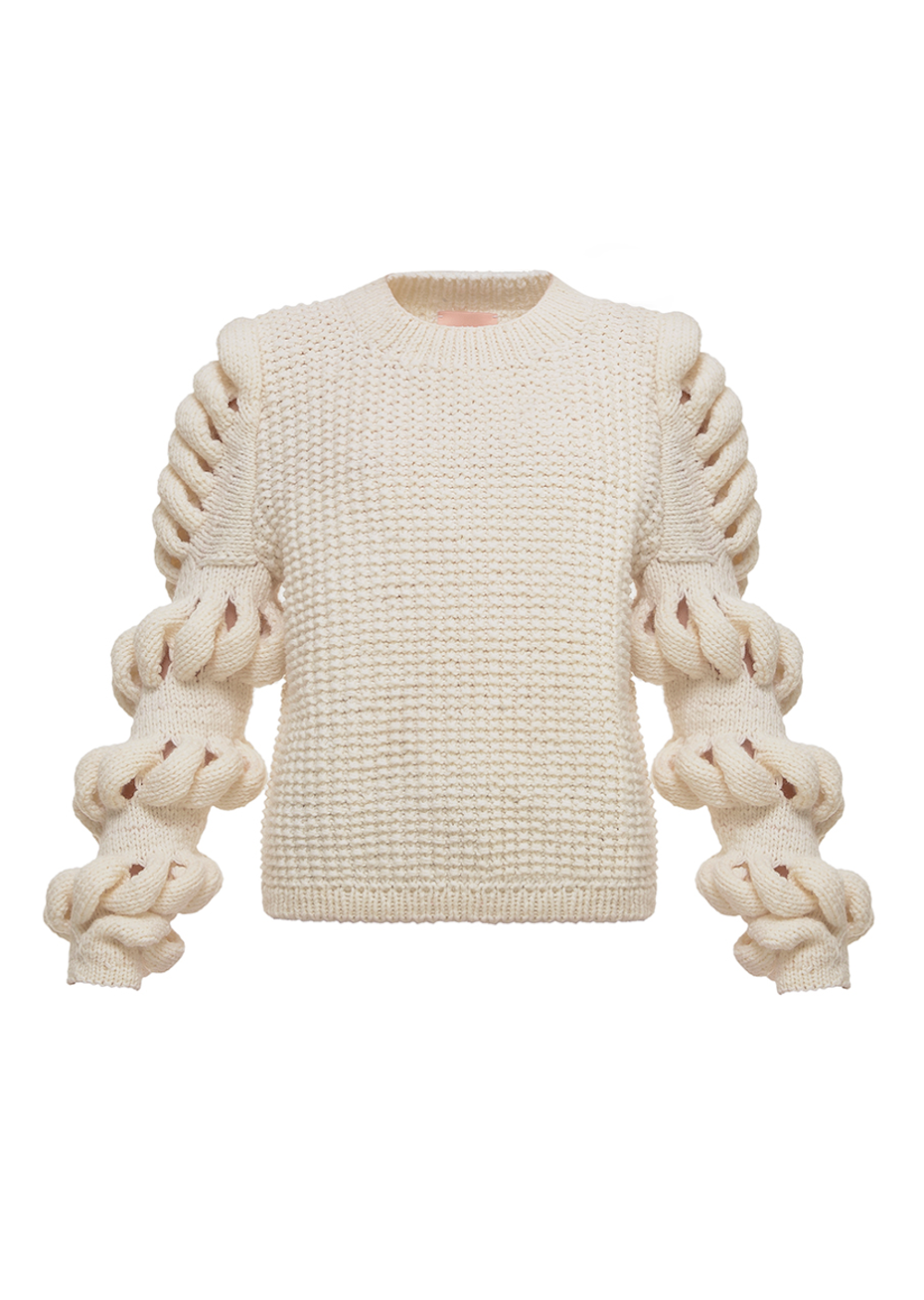 Liya hand-knitted wool-blend sweater in cream, featuring a cozy, textured knit design perfect for casual wear.