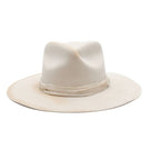 Off-white fedora hat by Modern Monarchie, stylish wide-brim hat with a textured band, perfect for fashionable sun protection.