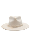 Off-white fedora hat by Modern Monarchie, stylish wide-brim hat with a textured band, perfect for fashionable sun protection.