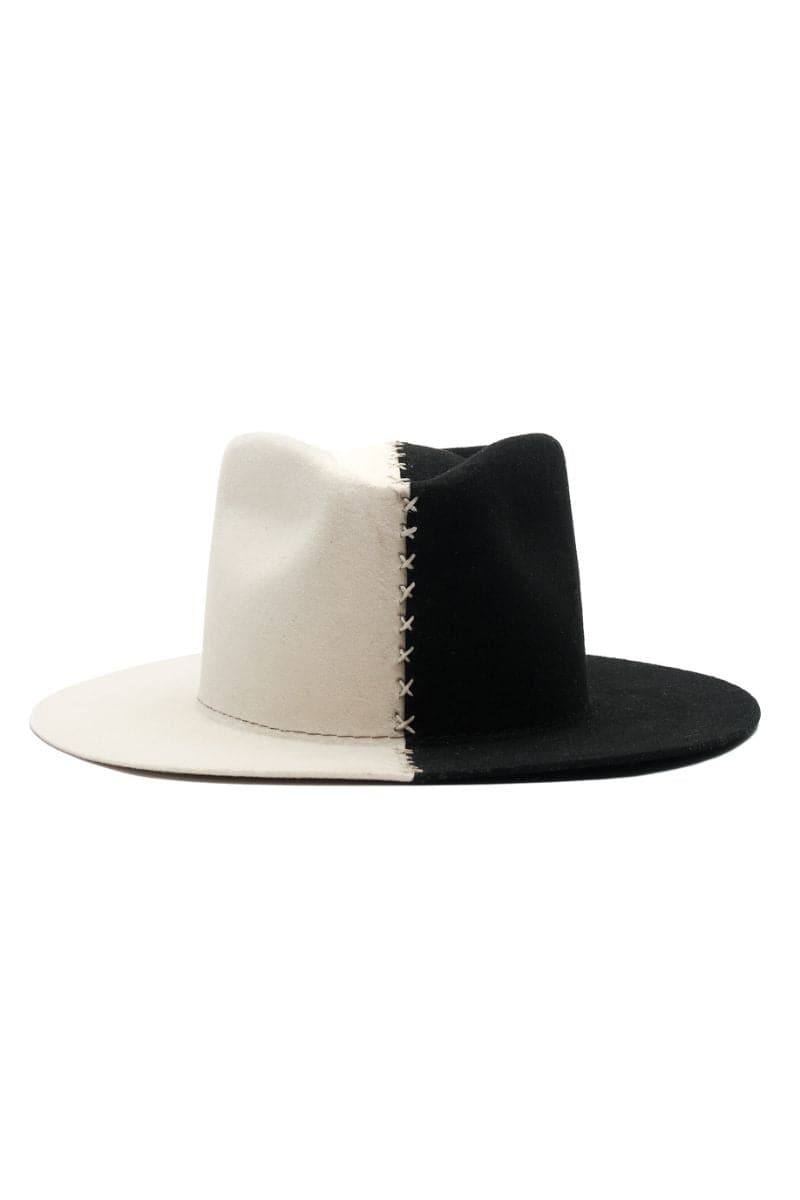 Modern Monarchie Carter two-tone fedora hat in white, gray, and brown with a stylish brim and classic design.