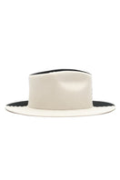 Modern Monarchie Carter two-tone fedora hat in white, gray, and brown with a classic brim and stylish design.