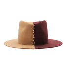 Modern Monarchie Louise brown two-tone fedora hat with camel and burgundy felt, stylish accessory for women.