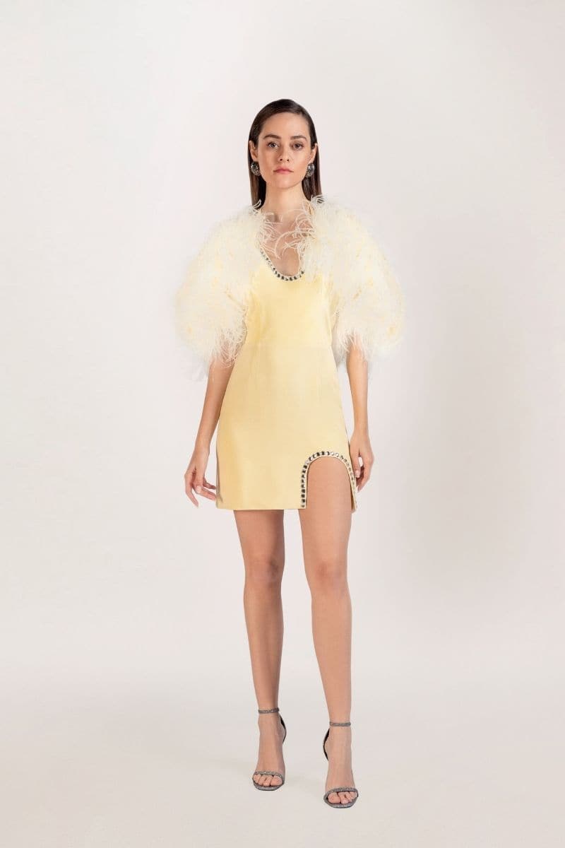 yellow silk mini dress Butter Yellow Shape Butter Yellow Satin Contrast Mesh Panel Mini Dress