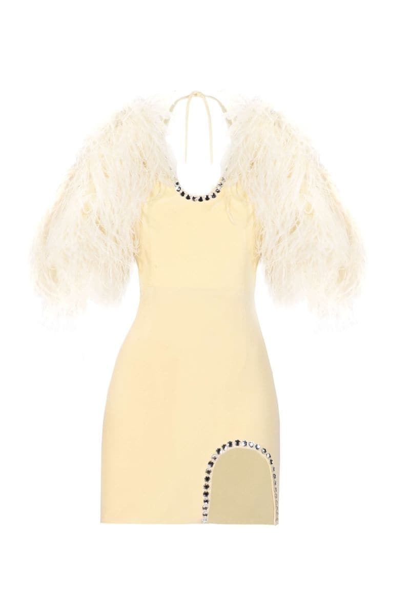 BELLA SILK FEATHER-TRIMMED MINI DRESS | Monika Dimova | CULT MIA