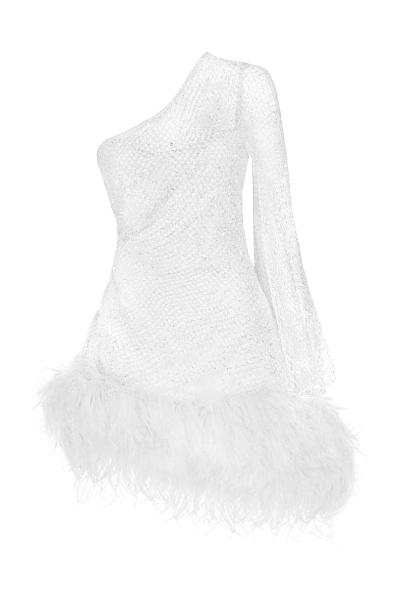 IZABELLA CRYSTAL FEATHER-TRIMMED MINI DRESS | Monika Dimova | CULT MIA