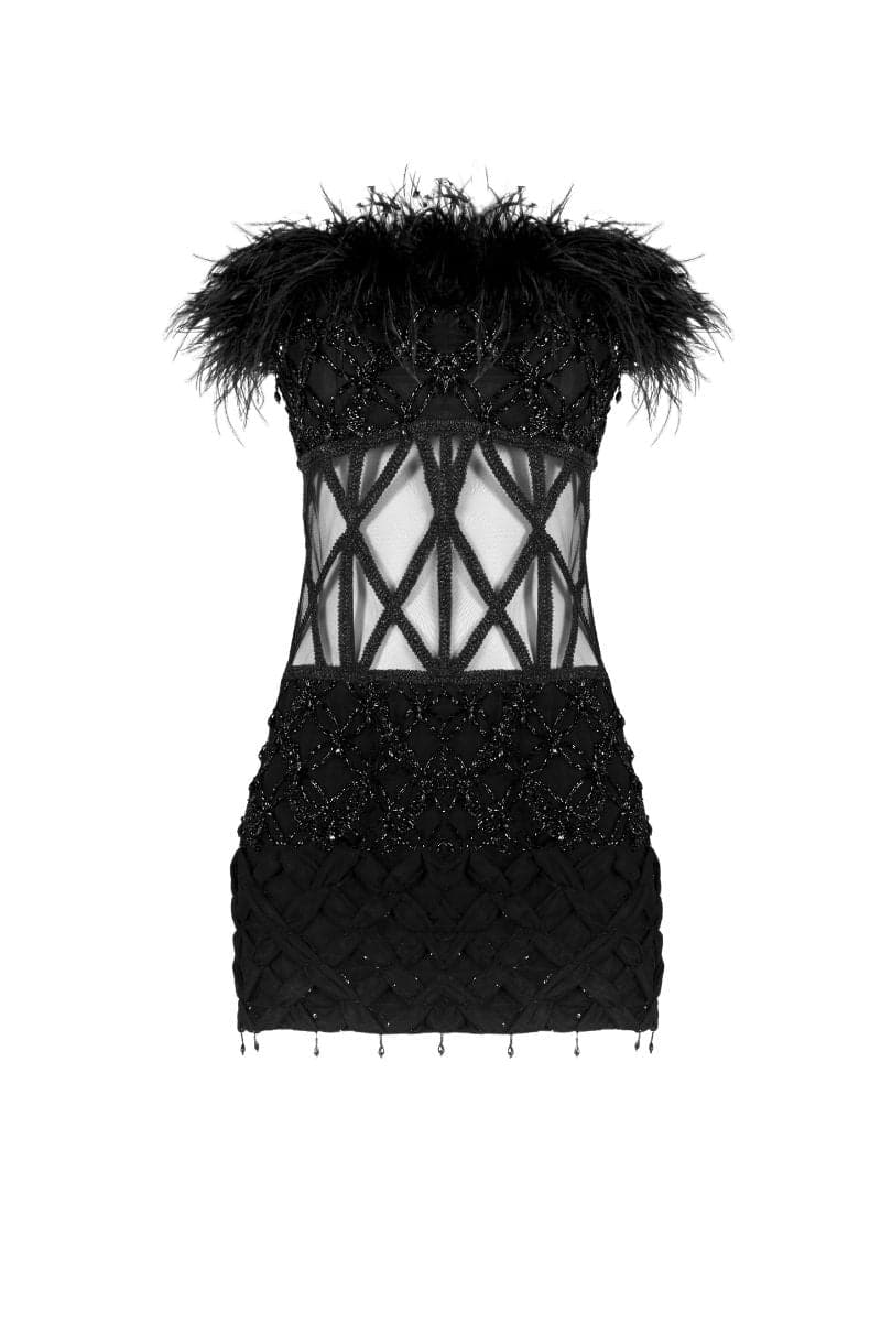 MONA FEATHER-TRIMMED EMBELLISHED MINI DRESS | Monika Dimova | CULT MIA
