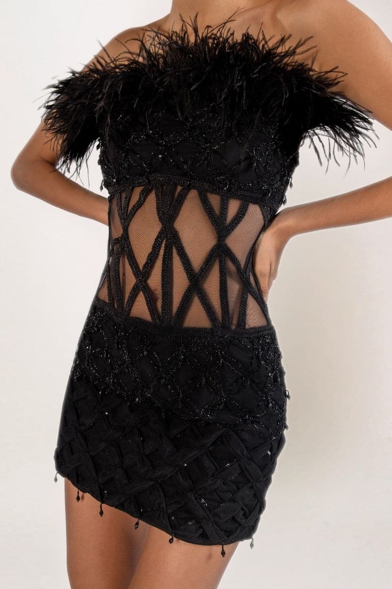 Monika Dimova MONA FEATHER-TRIMMED EMBELLISHED MINI DRESS | Cult Mia Monika Dimova MONA FEATHER-TRIMMED EMBELLISHED MINI DRESS | Cult Mia