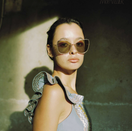 Moy Atelier Nobody's Darling 12K gold-plated French acetate sage sunglasses with rounded frames and stylish design.