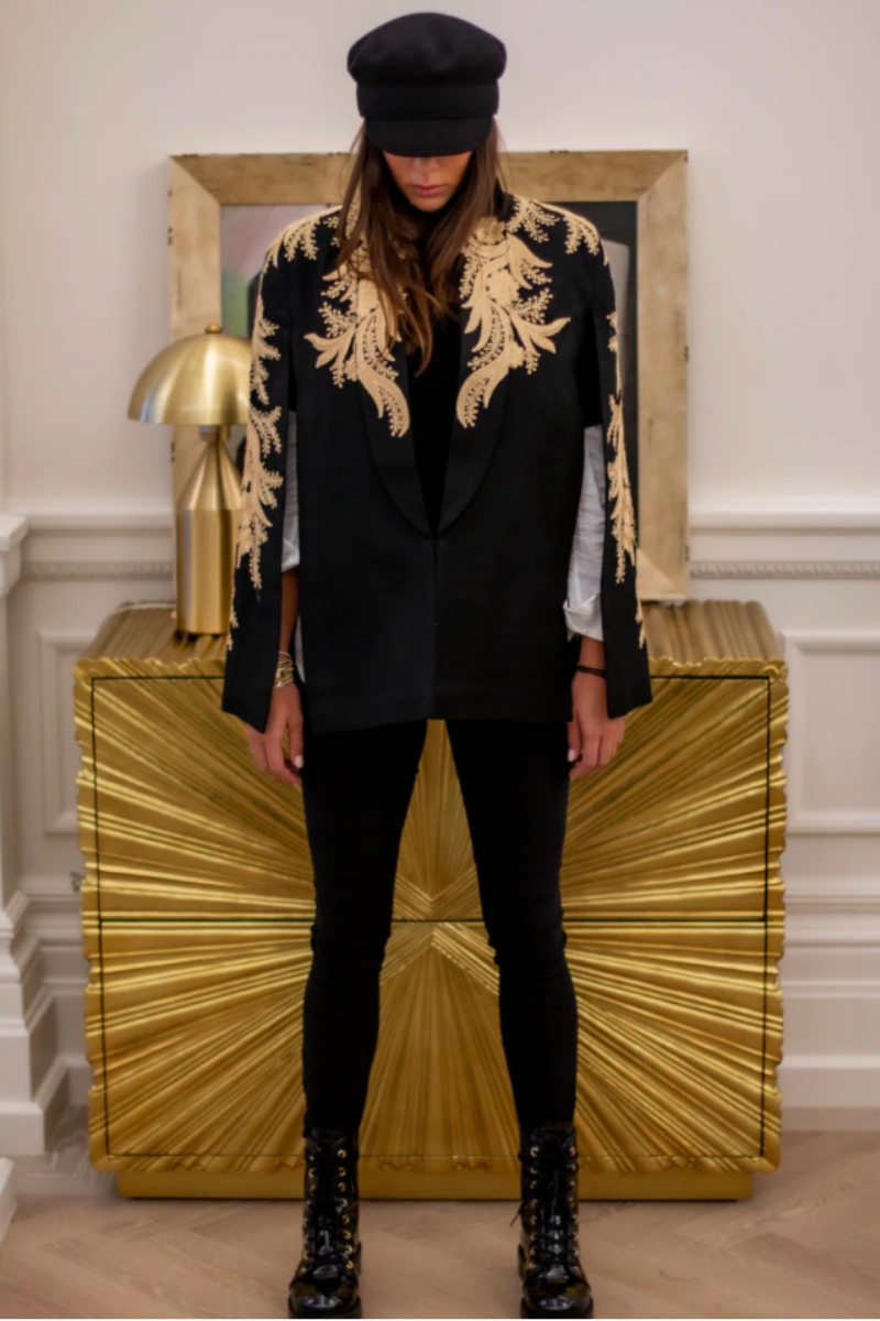ALYA TUXEDO CAPE WITH DETAILING | Nadya Shah | CULT MIA