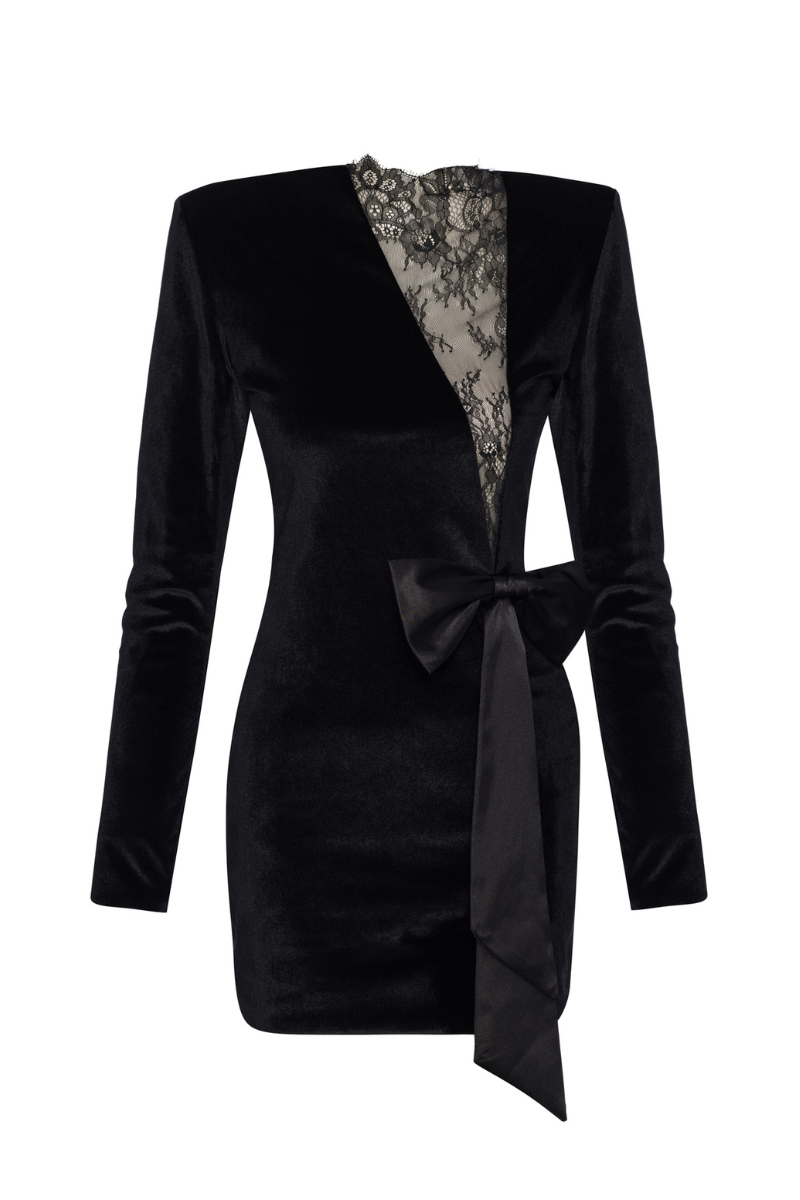 MOLLY BLACK VELVET LACE MINI DRESS | Nana Gotti | CULT MIA