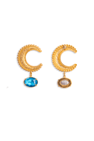 Gold ARC earrings with sparkling crystal stones from Natia x Lako, showcasing elegant, curved design and shimmering details.