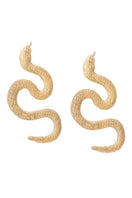 Gold-plated snake-shaped earrings from the Natia x Lako collection, featuring bold, intricate design and shiny finish.