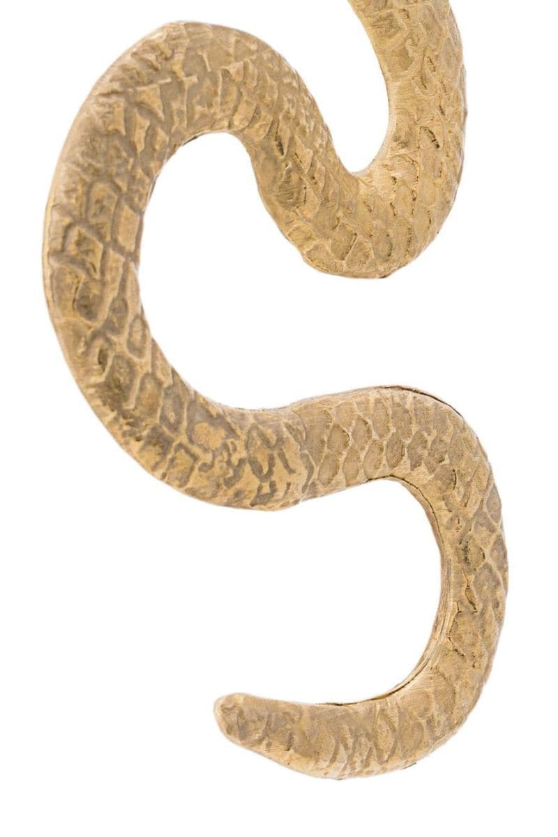Gold-plated snake-shaped earrings from Natia x Lako featuring bold, intricate design and shiny gold finish.