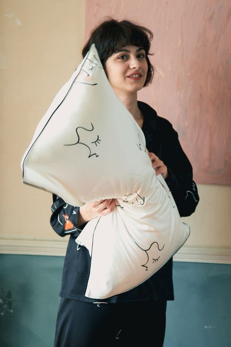 White silk pillowcase by Not Just Pajama, queen size, smooth and luxurious homeware bedding accessory.