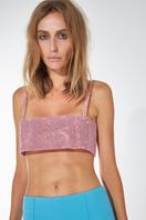 Nué Charlotte Rose Quartz Crystal Top in blossom pink, featuring delicate crystal details and a stylish, feminine design.