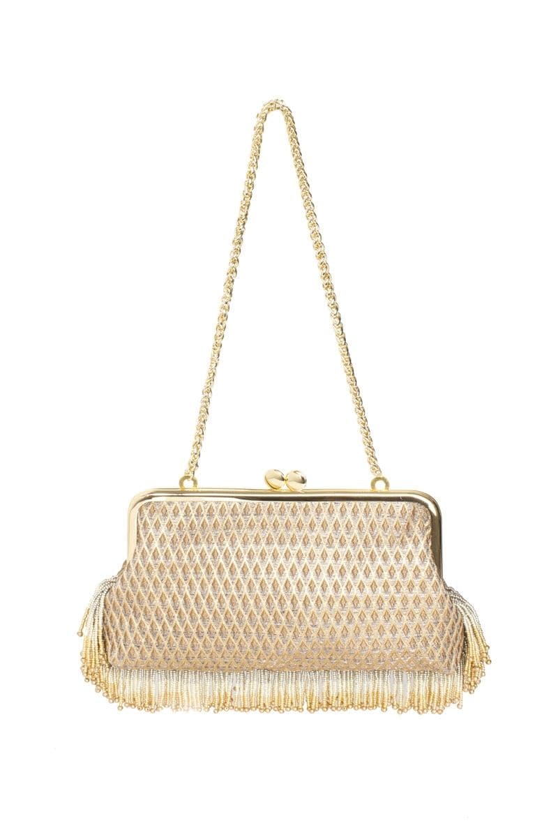PEARL FRINGES MARQUISE GOLD HOLD ME CLUTCH | Sarah's Bag | CULT MIA