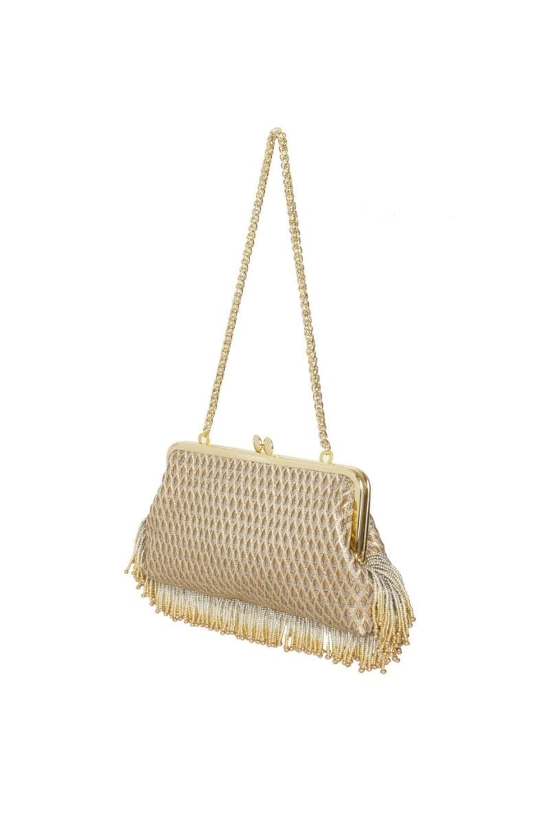 PEARL FRINGES MARQUISE GOLD HOLD ME CLUTCH | Sarah's Bag | CULT MIA