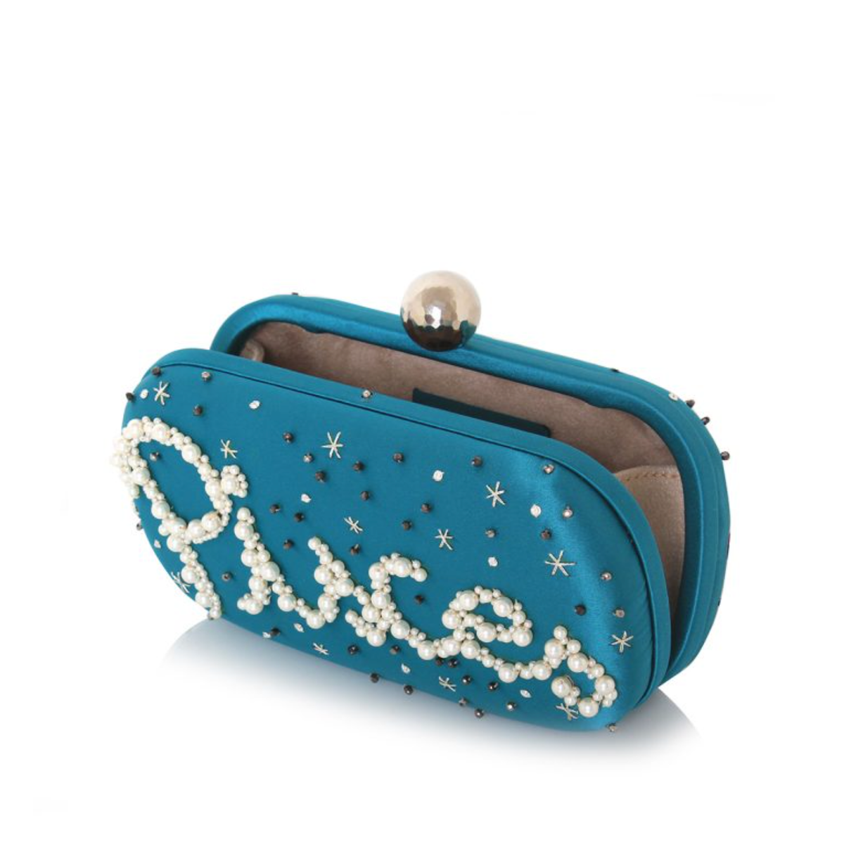 Black personalized Astro Box clutch by Sarah's Bag featuring Aries zodiac design and intricate detailing.