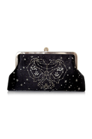 Black personalized Astro clutch bag by Sarah's Bag with Aries zodiac design, featuring a sleek, stylish clutch for special occasions.
