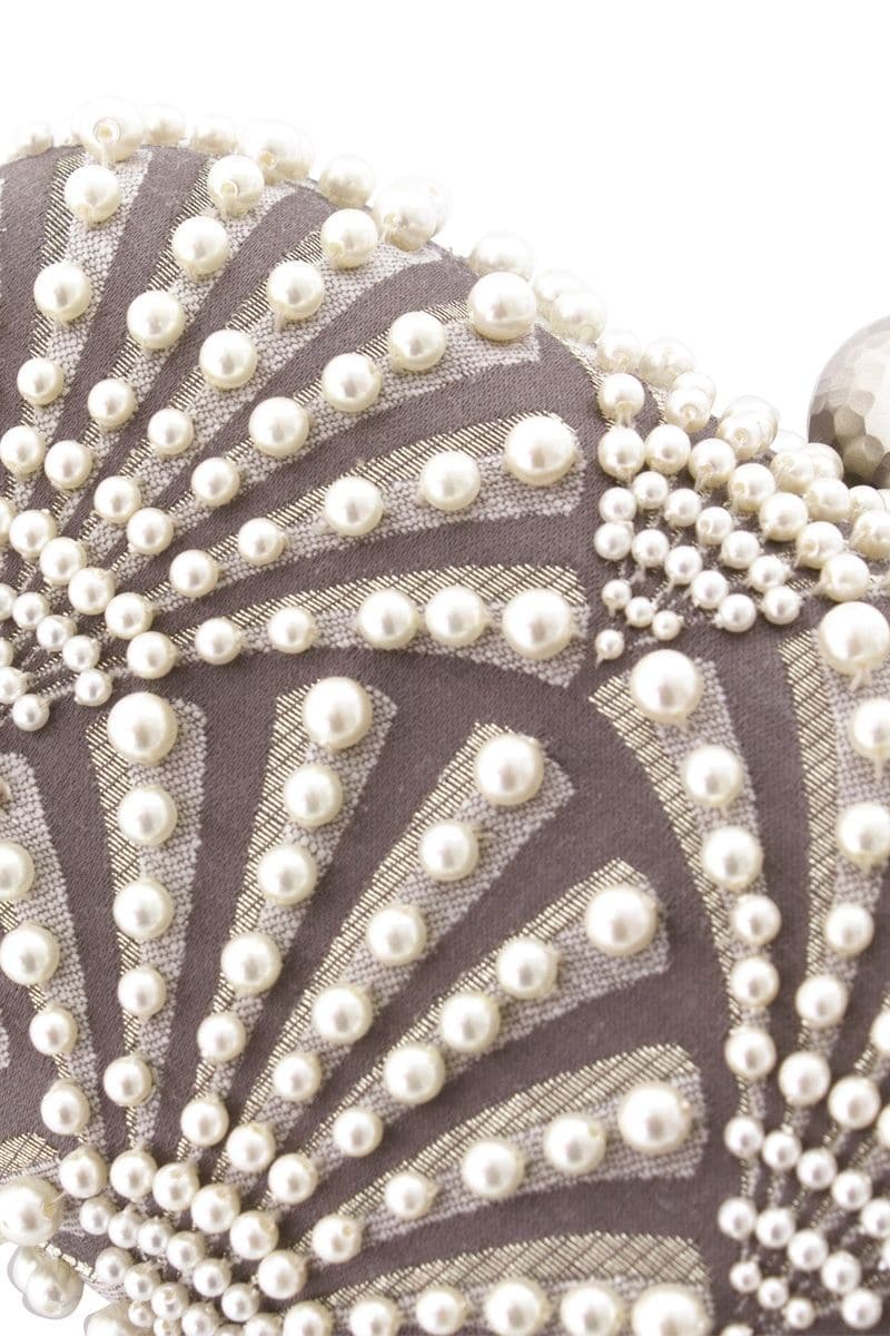 SCALLOPS SILVER EMBELLISHED PEARL BOX | Sarah's Bag | CULT MIA
