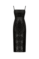 Undress Chloe black sequin midi dress featuring a fitted silhouette and elegant design, perfect for evening wear.