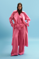Vaska belted hot pink trench coat with a waist belt, long sleeves, and classic collar, stylish outerwear in vibrant pink.