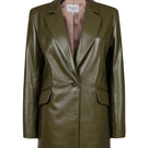 Verheyen Cult Mia X Verheyen Chesca oversized olive leather blazer, front view showing tailored design and olive color.